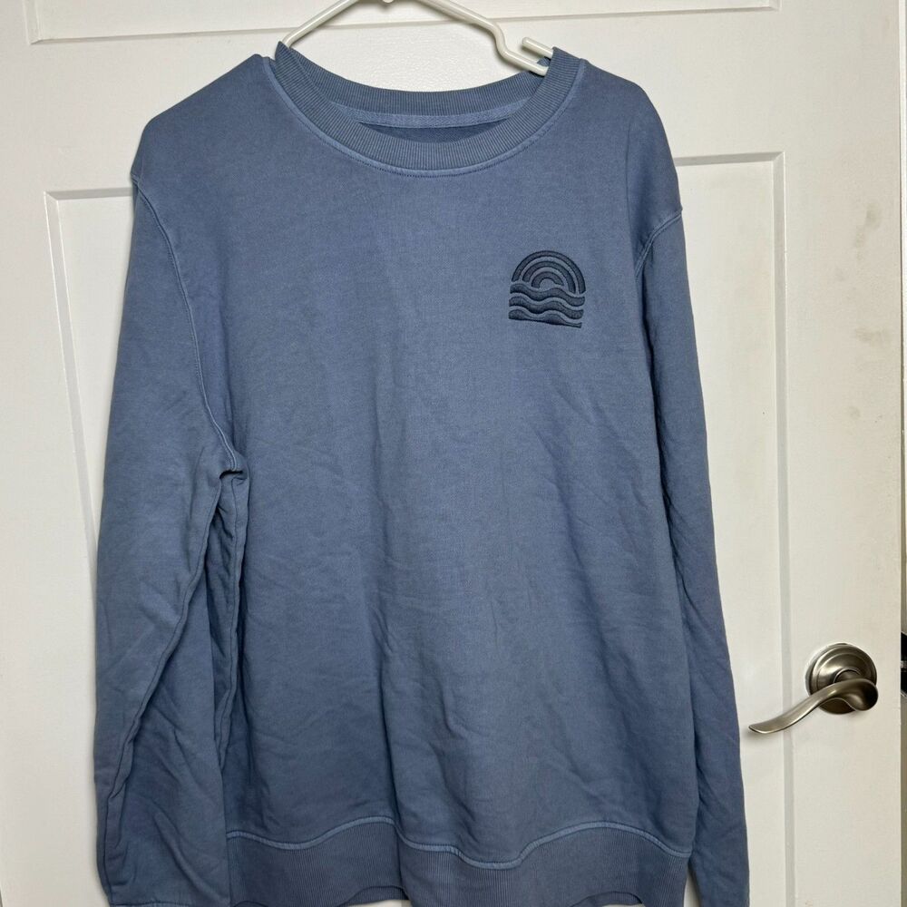 Goodfellow & Co Mens XL Blue Crewneck Sweatshirt Embroidered Sunset Waves NWT